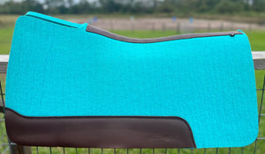 SKY BLUE SADDLE PADS - BROWN LEATHER