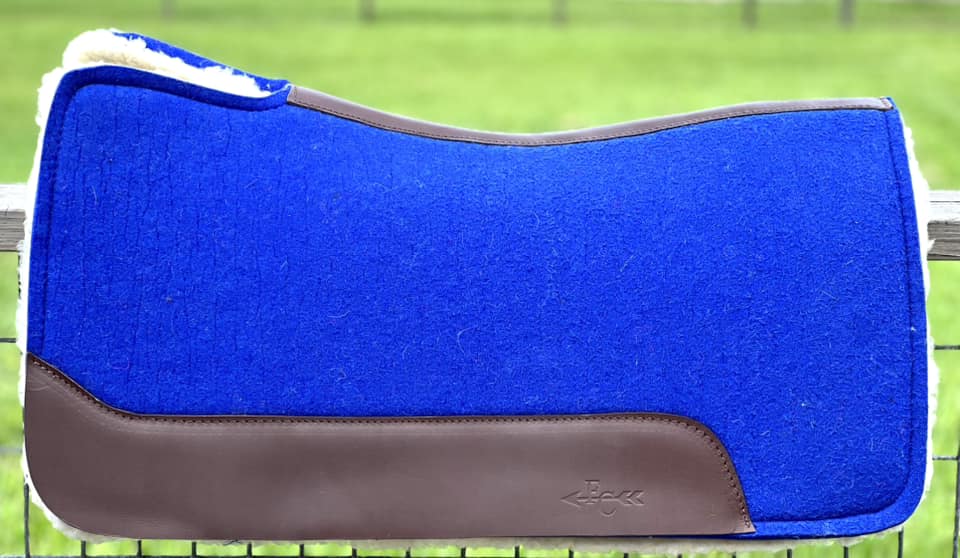 ROYAL BLUE SADDLE PADS - BROWN LEATHER