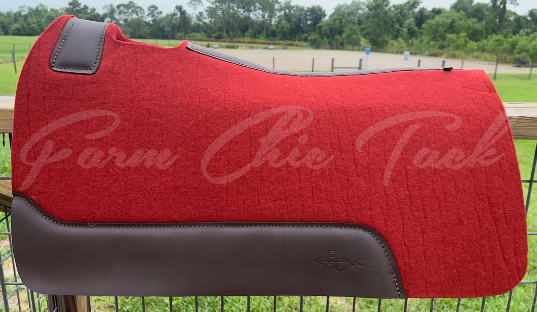 AUBURN (BURNT RED/ORANGE COLOR) SADDLE PADS - BROWN LEATHER