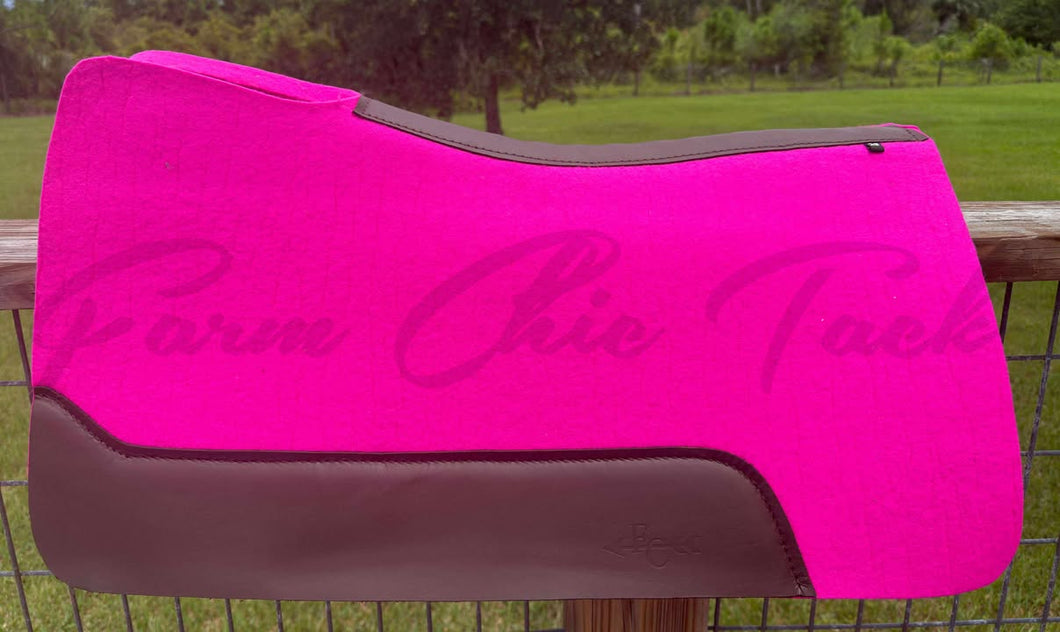 HOT PINK SADDLE PADS - BROWN LEATHER